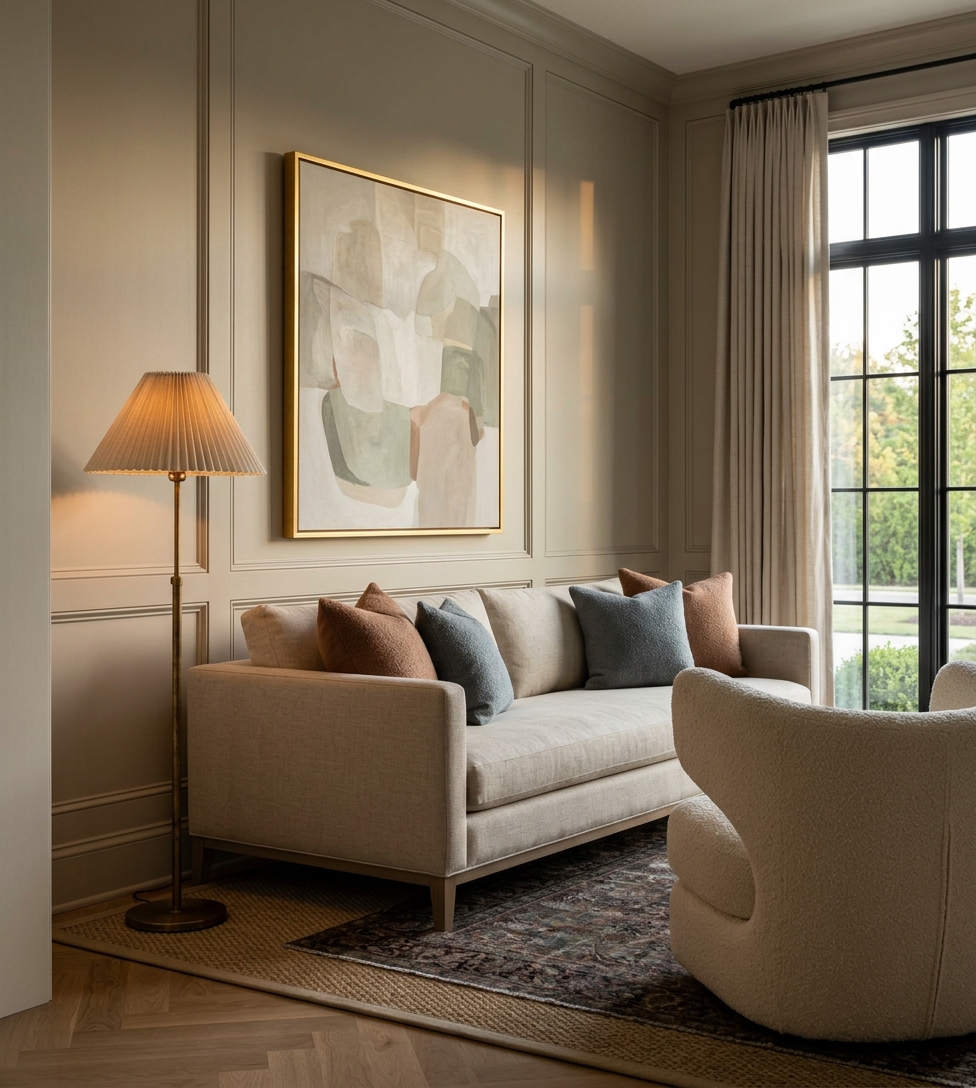 Staged living room in afternoon light